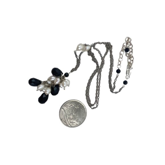 Elegant Black Agate and White Freshwater Pearl Teardrop Pendant Necklace With Ad - Picture 5 of 9